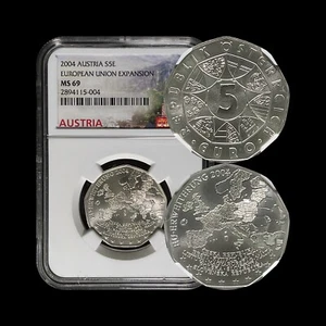 AUSTRIA. 2004, 5 Euro, Silver - NGC MS69 - Top Pop 🥇 European Union Expansion 4 - Picture 1 of 9