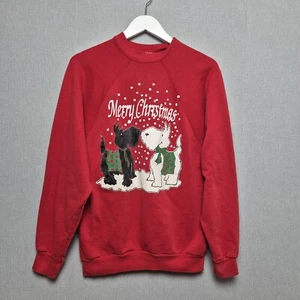 Vintage Christmas Jumper Womens Size 16 Red Sweatshirt Scottie Dogs 1990s USA - Picture 1 of 8