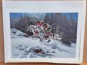 Impresión litográfica firmada por Frank McCarthy en la tierra del halcón de invierno certificado de autenticidad 1987 - Imagen 1 de 11