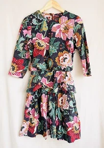 Abito vintage anni 80 Peplum Lisa II Ltd. anni 80 floreale paisley cotone lusso raro - Foto 1 di 13