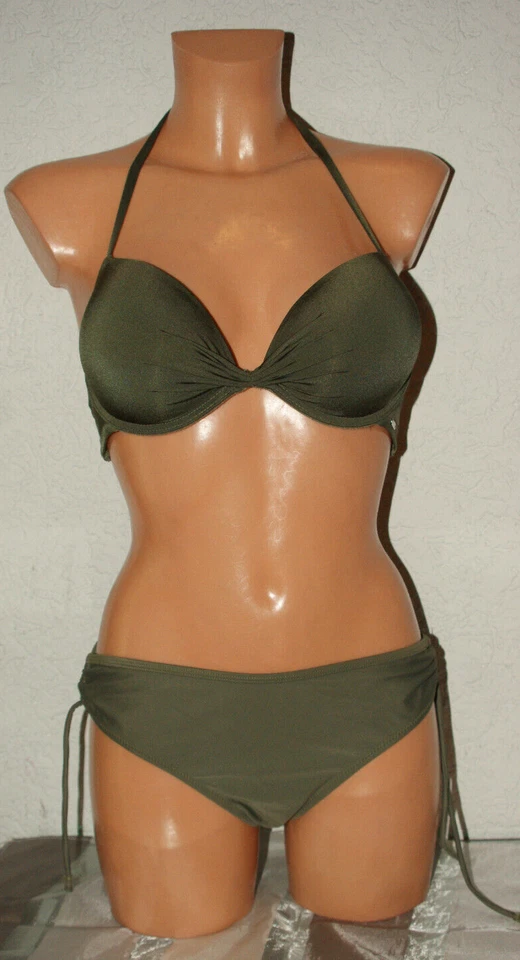 BIKINI * Beachwear oliv Push Up * Höschen bds. zu binden  Gr. 75 C - Bild 1 von 3
