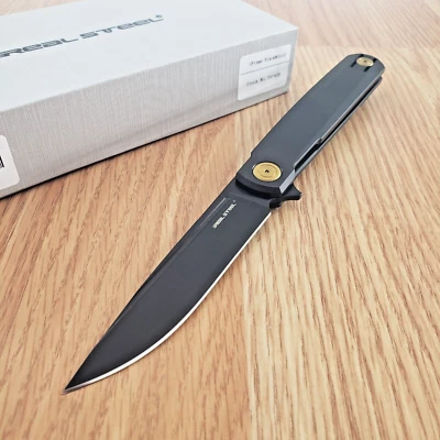 Real Steel G-Frame Folding Knife 3.46 N690 Stainless Blade Black Titanium Handle - Image 1 of 4