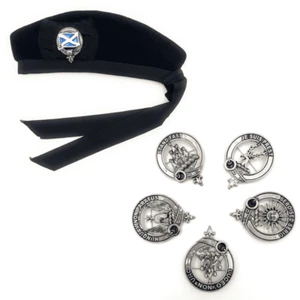 100% wool Scottish Glengarry cap badge set for Men | Black cap | Clans M-M Set2 - Picture 1 of 136