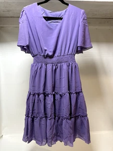 Womens Boho Short Sleeve Summer Dress Casual Midi Sundresses Size M - Picture 1 of 6