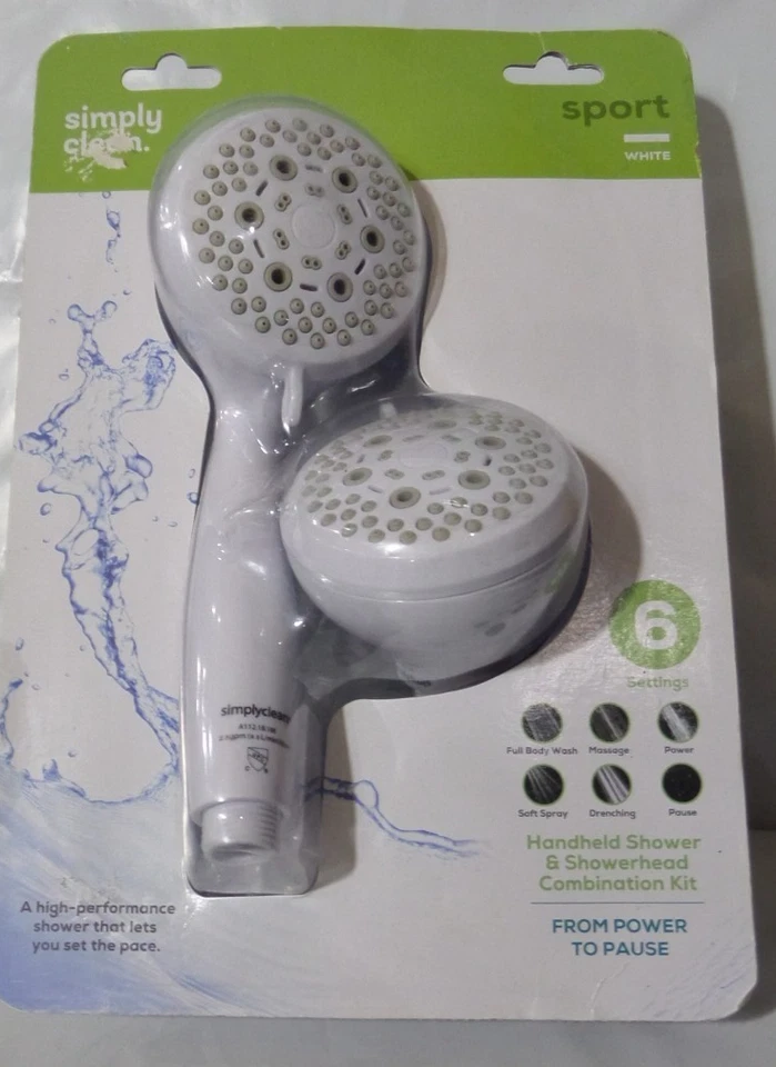 Simply Clean Handheld Showerhead 6 setting combo- All Plastic - Imagem 1 de 1