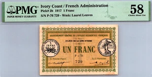 Ivory Coast 1 Franc 1917 PMG 58 CHOICE ABOUT UNC Pick # 2b - Picture 1 of 3