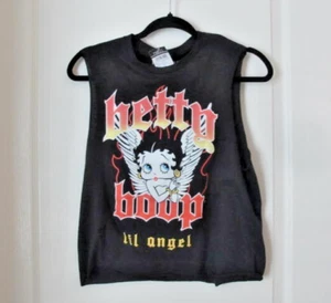 NEW Betty Boop Graphic Crop Tank LiLAngel Cotton Blk Sleeveless Small/Ch Juniors - Picture 1 of 8