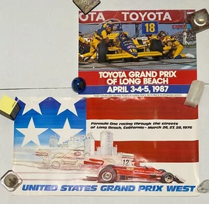 Poster Vintage F1 Grand Prix West Long Beach 1976 e 1987 Originale Stati Uniti Toyota 15B - Foto 1 di 4