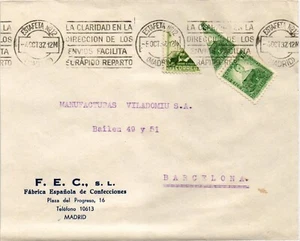 SCW 1937 Brief von Madrid nach Barcelona BISECTED Briefmarken (845) - Bild 1 von 2