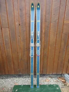 VINTAGE HICKORY Wooden 74" Skis Has BLUE Finish Signed EDELWEISS - Picture 1 of 4