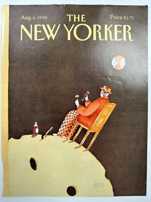 Cover Only The New Yorker Magazine August 6 1990  Roberts Man in the Moon Cheese Foto 1 de 4