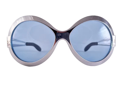VINTAGE OVERSIZED SILVER METALLIC SUNGLASSES 1970'S MADE IN FRANCE - Image 1 of 4