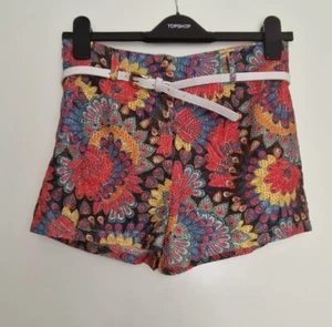 New Look Floral Embroidered Smart Shorts Multicoloured Lined Belted Zip Size S - Picture 1 of 19