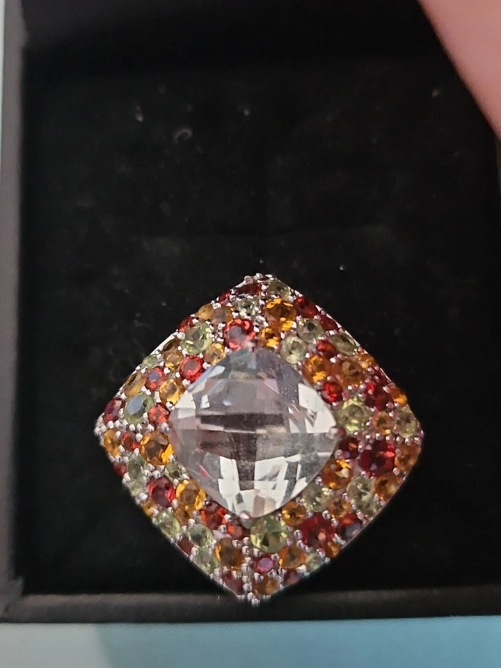 Colleen Lopez Green Amethyst, Rhodolite, Citrine Ring Silver 925 Size 7 NWOT  - Image 1 of 4