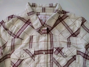 Shyanne Women's Top Snap Button Long Sleeve Western Shirt Medium Cream Plaid  - Picture 1 of 10