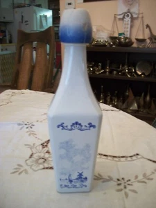 Vandermint Empty Liquor Bottle - White w/ Blue Windmill Design-Tulip Cap- 9 1/2" - Picture 1 of 7