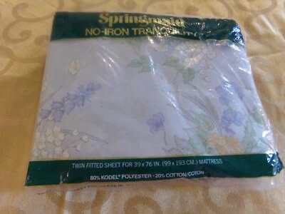 Springmaid No-Iron Tranquility Twin Fitted Sheet Blue Floral Darling Lily Patrn - Image 1 of 4