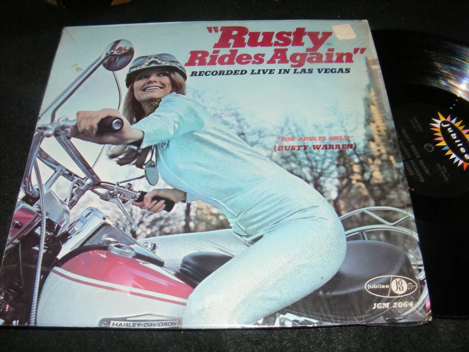 Harley Davidson Motorcycle cover LP RUSTY WARREN RIDES AGAIN Jubilee Adult Comdy - Image 1 of 1
