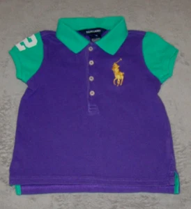 Polo Ralph Lauren Girls Size 3T Purple Green #2 Rugby Polo Short Sleeve Shirt - Picture 1 of 5