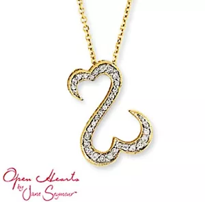 Jane Seymour Open Hearts 1/4ct White Diamond 14K YELLOW Gold Necklace~MRP $899 - Picture 1 of 24