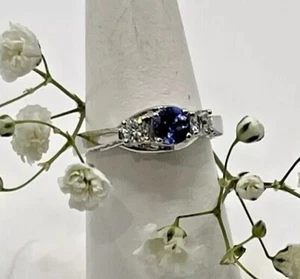 18kt White Gold Tanzanite w/ Diamonds Ring Sz 6.75 - Picture 1 of 15