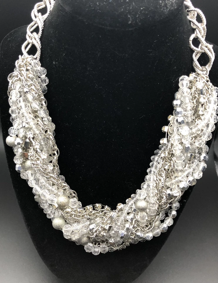 Vintage Thalia Sodi White Crystal Beaded Multi-strand Statement Necklace - Image 1 of 4