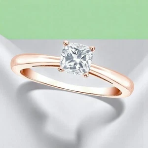 GIA Certified 0.30 Cts F/VS1 Cushion Shape Diamond Engagement Ring 18K Rose Gold - Picture 1 of 2