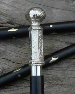 Antico pomello lungo ottone testa manico stile vintage legno bastone da passeggio canna regalo - Foto 1 di 5