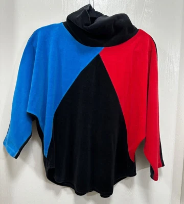 Outdoor Active Turtleneck Sweatshirt Color-block Black Red Blue size M Made USA - Image 1 of 4