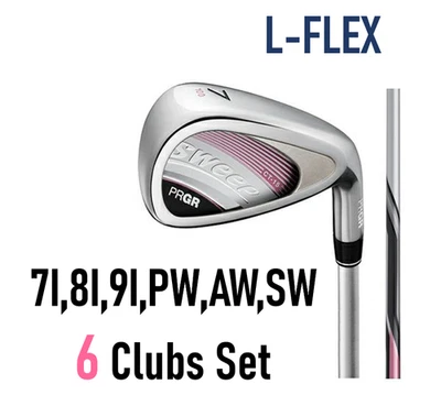PRGR LADIES SWEEP IRON 6 CLUBS SET L-FLEX GRAPHITE #7, 8, 9, PW, AW, SW PINK - Image 1 of 4