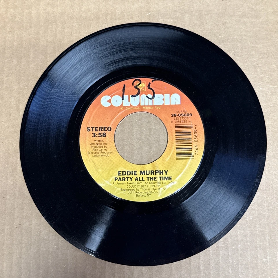 45 об/мин винтажный 7-дюймовый виниловый музыкальный автомат с одним хитом Eddie Murphy Party All Time - Изображение 1 из 1