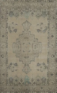 Alfombra de lana vintage envejecida hecha a mano 6x9 medallón silenciado sala de estar - Imagen 1 de 16