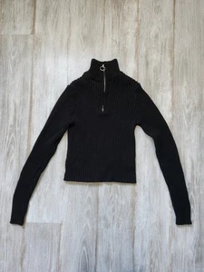 Forever 21 Black Half Zip Funnel Neck Ribbed Thick Long Sleeve Sweater Size L - Picture 1 of 9