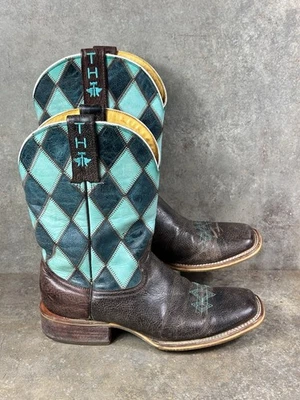 Tin Haul It’s A Hoot Mujer Talla 8.5 Marrón Teal Aqua Botas Western Rodeo Foto 1 de 4