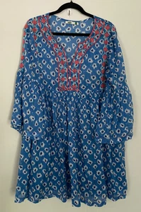 Dolma Kat Irate blau/korallenmuster Baumwollkleid Gr. L neu ohne Etikett $ 78 Boho Landhaus Kern - Bild 1 von 13