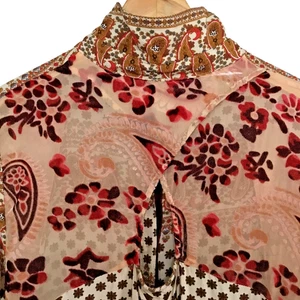 ARATTA Burnout Samt Burnout Paisley Blumen Boho Tunika Top M transparent mittellang - Bild 1 von 11