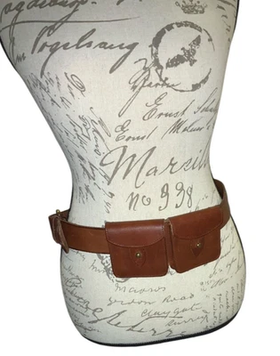 GAP Cognac Brown 100% Leather Equestrian Classic Travel 2 Pouch Belt Bag Sz 36 - Image 1 of 4