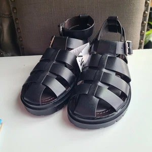 Zara Womens 39/ US 8 Black Leather Cage Strappy Ankle Strap Chunky Sandal - Picture 1 of 8