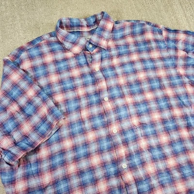Camisa Peter Millar Hombre Grande 100% Lino Ventana Cuadros Abotonada Azul Rojo Foto 1 de 4
