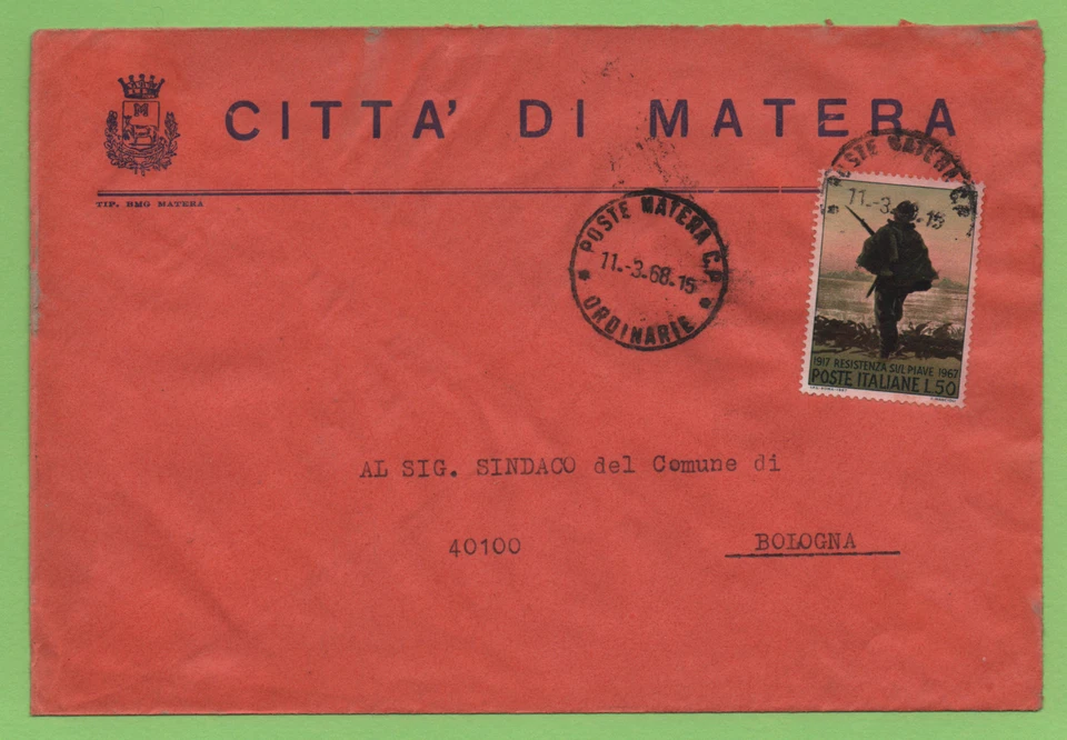 BUSTA STORIA POSTALE LOCALE COMUNE DI MATERA N°123 BASILICATA - Immagine 1 di 1