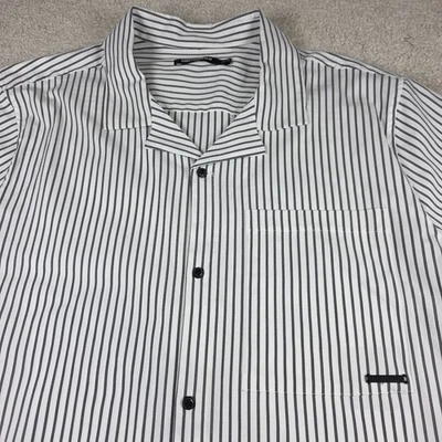 Karl Lagerfeld Paris Button-Up Camp Shirt Mens Size 2XL White Black Striped - Image 1 of 4