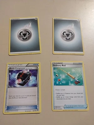 4 pokemon cards- ordinary rod, battle compressor,  & 2 gray energy's - Image 1 of 4