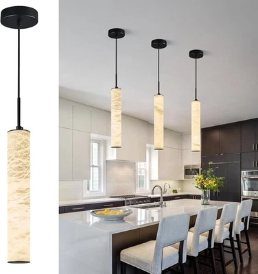 LMQNINE Alabaster Pendant Lights Kitchen Island White Marble Tube Black (3-Pack) - Image 1 of 4