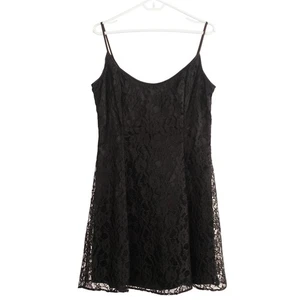 SCOTT MCCLINTOCK Vintage 80s Dress 14 Black Lace Fit & Flare Skater Sleeveless - Picture 1 of 4