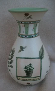 Light Green & Beige Ceramic Vase with Potted Spearmint Plant Design 6" - Picture 1 of 6