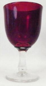 Wine Goblet Ruby Stain Plain Clear Glass EAPG Antique