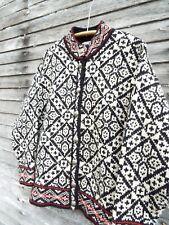 Vintage LL Bean USA wool Nordic Fair Isle cardigan sweater size M black white