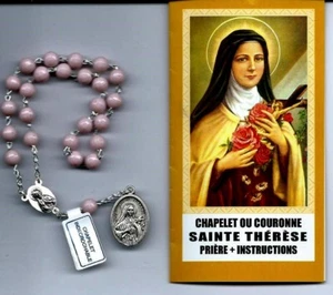 Chapelet ou Couronne de Sainte Thérèse avec notice perles plastique rose foncé - Imagen 1 de 1