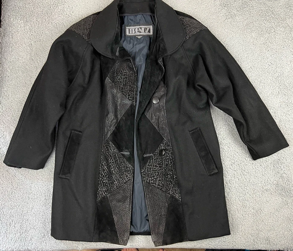 Chaqueta vintage TRENDZ para mujer 9/10 lana cuero abrigo guisante estampado animal mafia esposa Foto 1 de 4