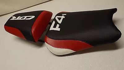 HONDA 01/03 CBR600 F4i FRONT & REAR SEAT COVERS BLACK/RED/WHITE CUSTOM FIT - Image 1 of 4
